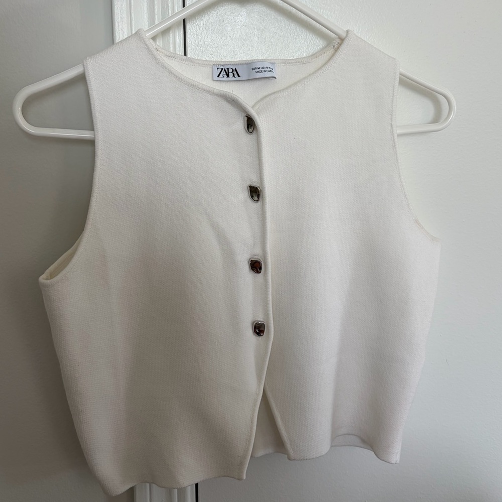 Zara Women's White Sleeveless Button-Up Blouse